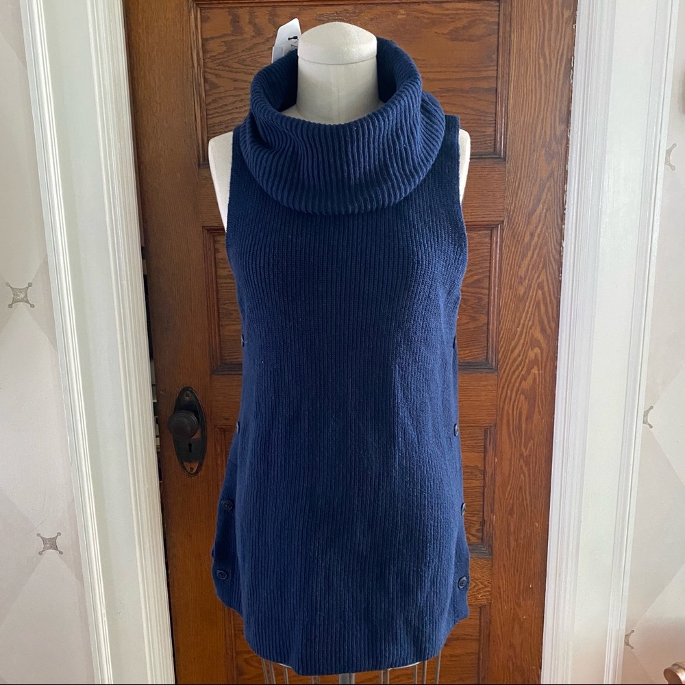 New with Tags Banana Republic Sz Medium Navy Cowl Neck Sleeveless Sweater Tunic